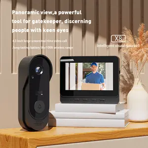 X8 A Wireless Doorbell Camera, Rechargeable Smart Visual Doorbell, Modern Home Security Doorbell with Night Vision, Safety Intercom for Privacy, Alarm, Sensor，waterproof