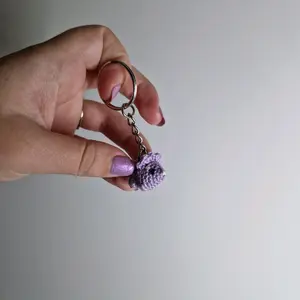 Handmade plushie triceratops dinosaur light purple crochet amigurumi - microcrochet keyring