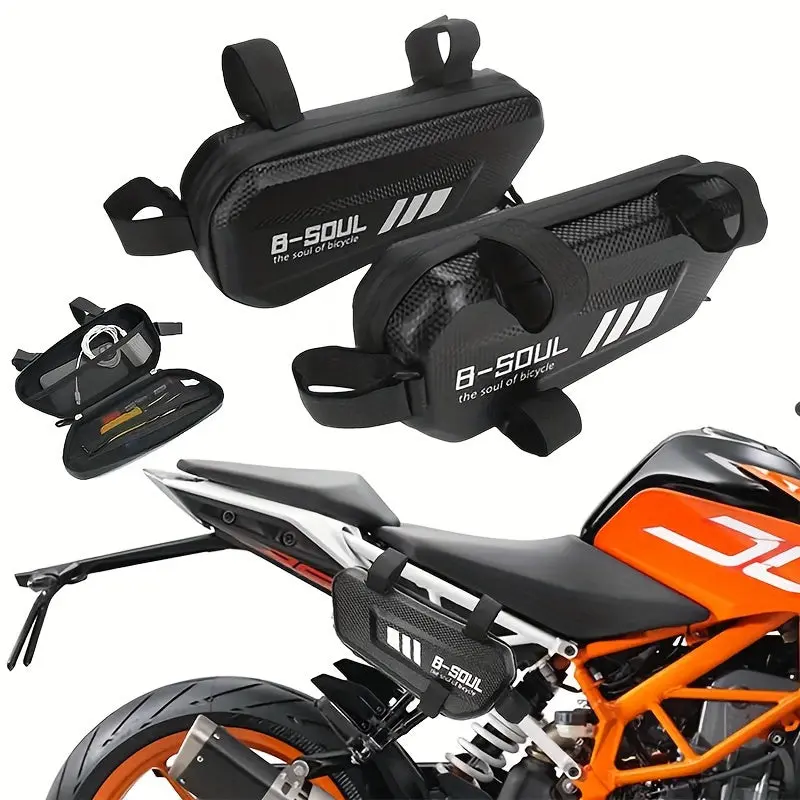 Motorcycle Triangle Hard Shell Tool Bag - Durable Polyester, Waterproof, Detachable Shoulder Strap, Motorcycle Accessory for Essential Tool Storage