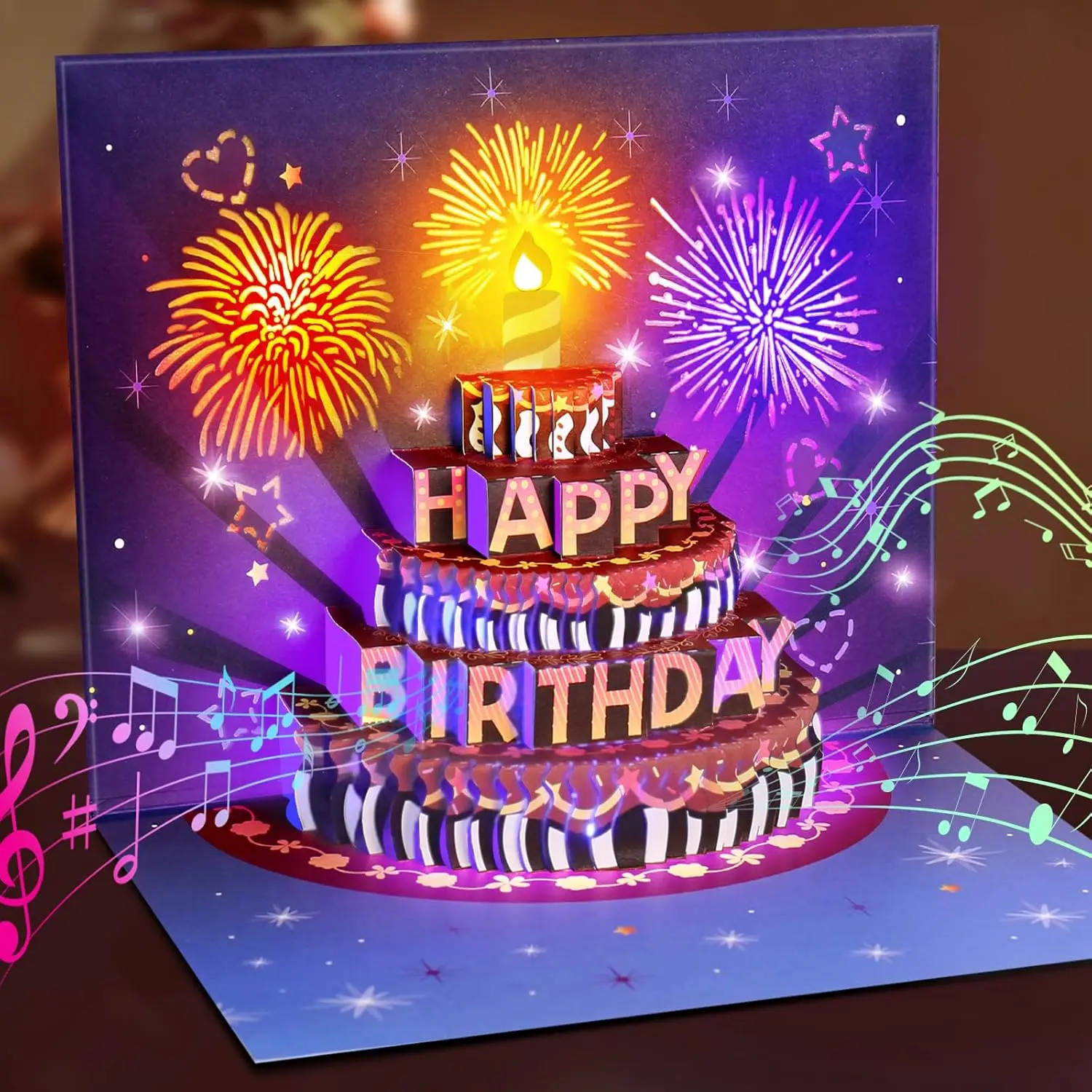 INPHER Birthday Cards Fireworks Pop Up Cake Light and Music Happy Birthday Gifts Decorations for Women, Men, Mom, Grandma education, Card Design, Birthday Prints Greeting Cards,back to school,back to school haul