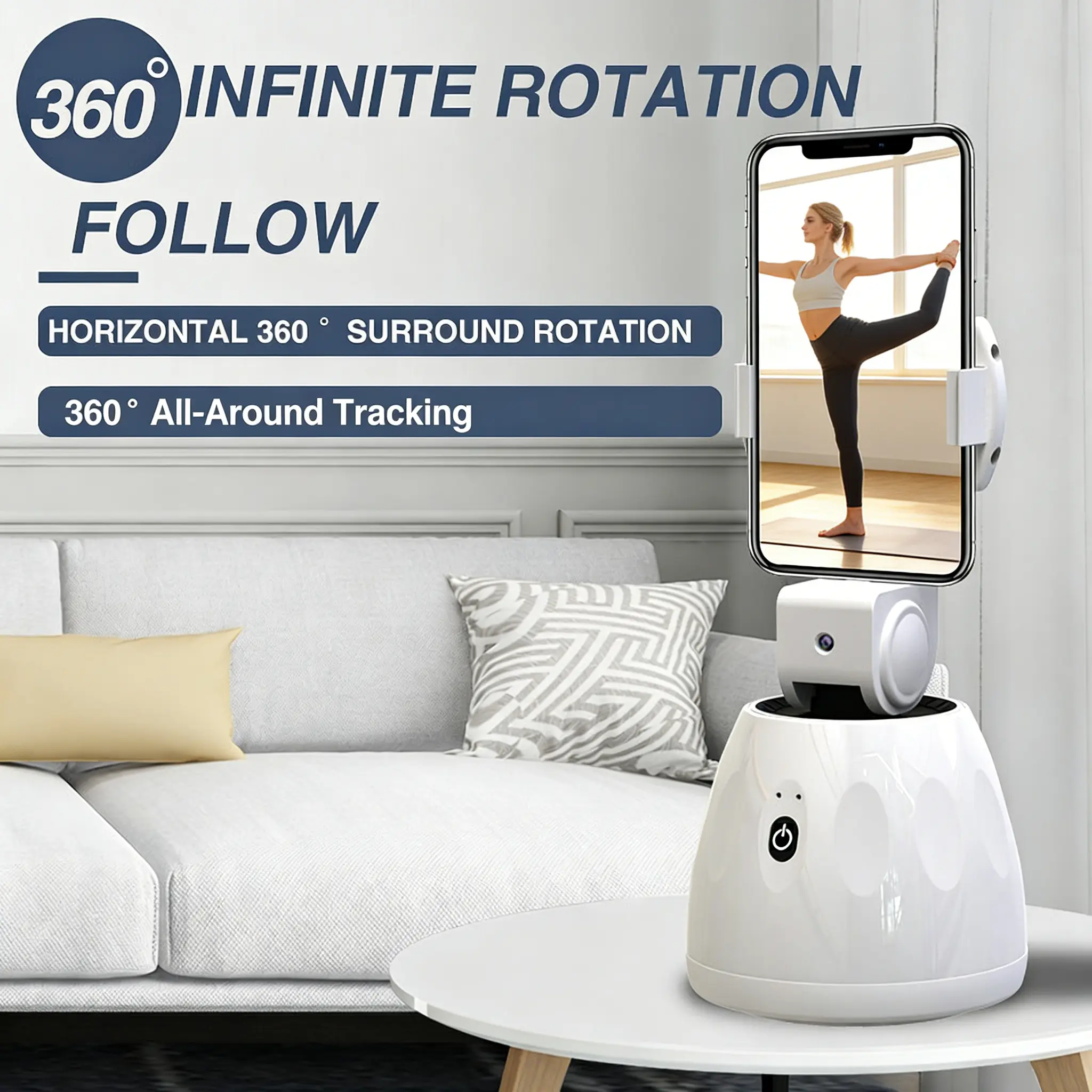 AI Auto Face Tracking Tripod (No App Needed) - 360° Smart Rotating Phone Mount with Extra Wide Angle & Gesture Control, Hands-Free Camera Stand for TikTok Live, Vlogging & Content Creator Essentials Bluetooth,Smartphone, Selfie