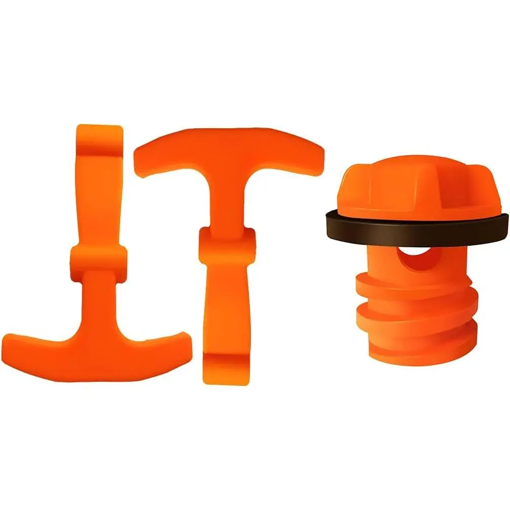 RTIC YETI Cooler Replacement Parts - Durable Silicon-ABS Leakproof Drain Plug, Sturdy T-Latch Straps, Handles, Great-Seal Outdoor Accessories (2 Pack Orange Straps + 1pcs Orange Small Drain Plug for Ice Chests), Silicone