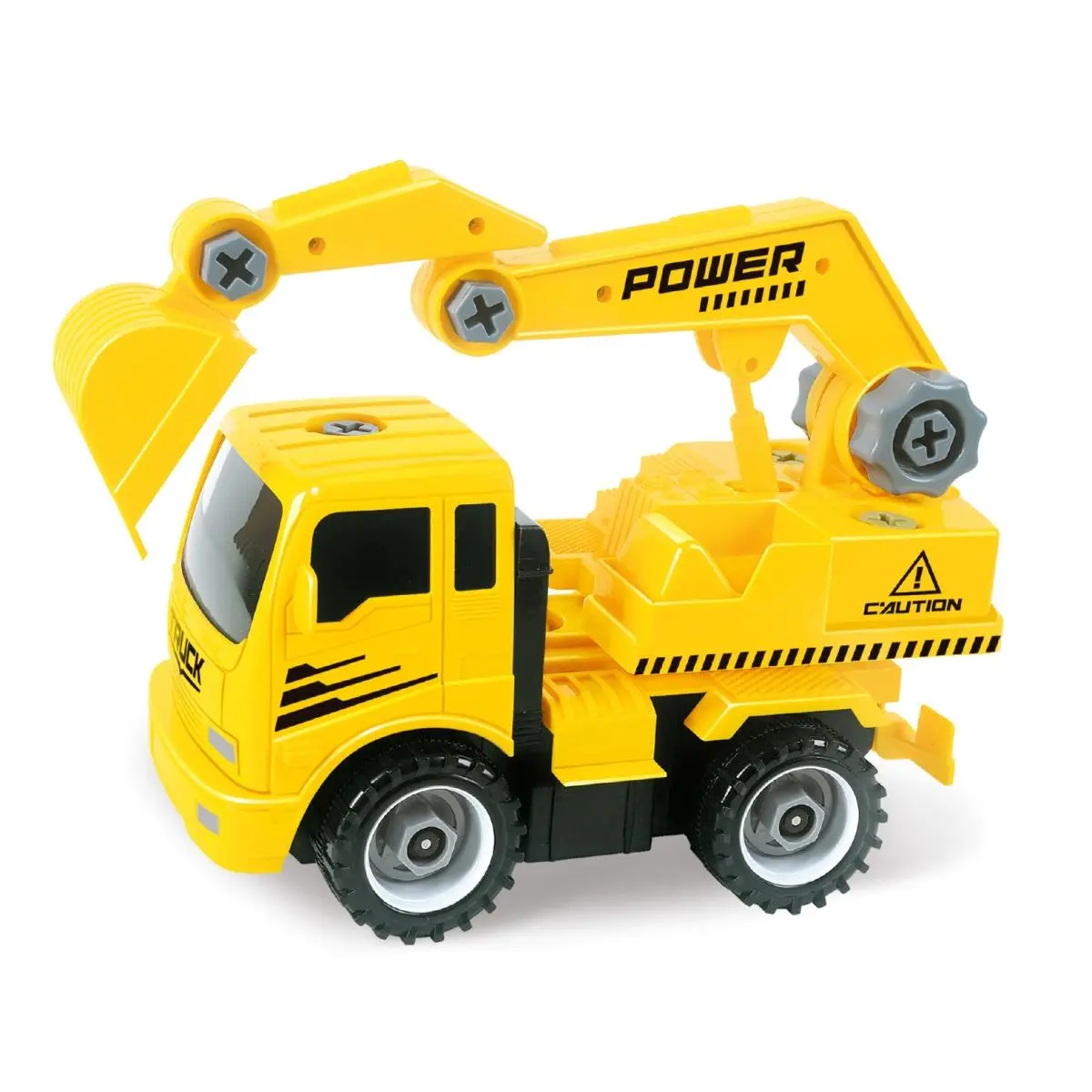 212 MAIN Small Animal Take-Apart Construction Play Truck - 115pcs, 4 Convertible Forms (Dump Truck, Crane, Cement Mixer, Excavator), Role Play, Friction Power, Transportation Theme, Easy to Put Together, Keeps Kids Distracted