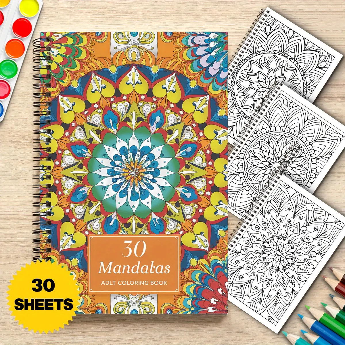 1pc mandala pattern adult coloring book, adult mandala coloring book, spiral bound adult coloring book, A5 size, single sided printing, adult coloring book, suitable for women and men, relaxing adult coloring book, Coloring Gift Book, Activity Books