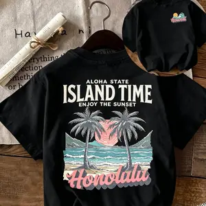 Women's Casual Loose Fit Round Neck T-Shirt, Tropical Coconut Tree Beach Print, Comfortable Breathable Fabric, Perfect for Daily Wear