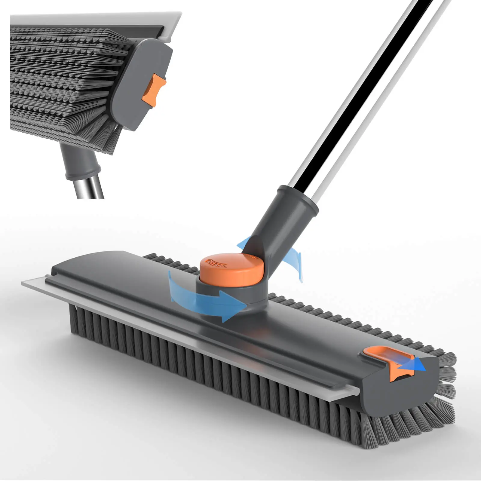 GLUMZRK 3-in-1 Multifunctional Floor Scrub Brush with Bristle & Silicone Squeegee - 16"-52" Adjustable Stainless Steel Handle, 360° Rotatable, Bendable, ABS House Cleaning Tool with Hole for Hanging, for Tile, Glass