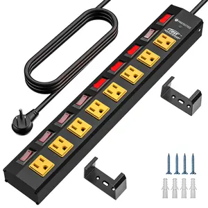 CRST Durable Aluminium Alloy 8-Outlet Wide Metal Surge Protector Power Strip - Individual Switches, 1200J Surge Protection, Wall Mount, 6ft Cord, Accessible Plug