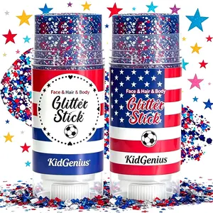 KIDGENIUS Glitter Stick, Gentle Waterproof Shimmer for Face & Body, Long-Lasting USA-Themed Highlighter Makeup Stick