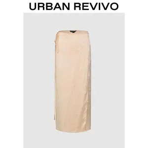 URBAN REVIVO Women's Chic Minimalist Mid-Length Plain Straight Skirt - Elegant, Flattering Fit, Comfortable Essential Clothes, UWH550026 Spring Womenswear Bottoms