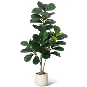 Realistic Fiddle Leaf Fig Tree Artificial with Leaves - Faux Ficus Lyrata Trees in Pot, Fake Floor Plants for Home Office Living Room Decor, 120/150/180/210 CM