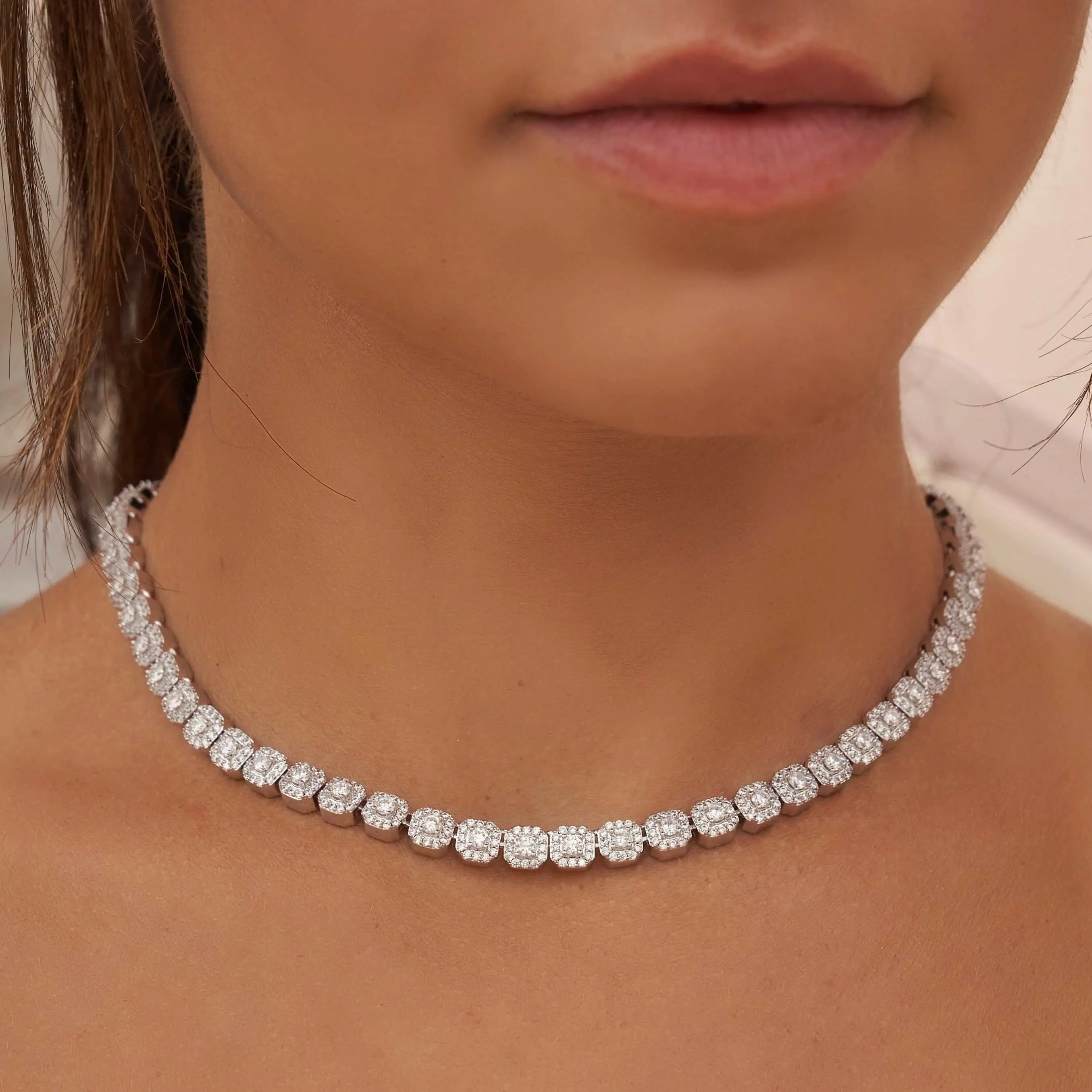GLD Micro Clustered Tennis Necklace in White Gold - Perfect Gift