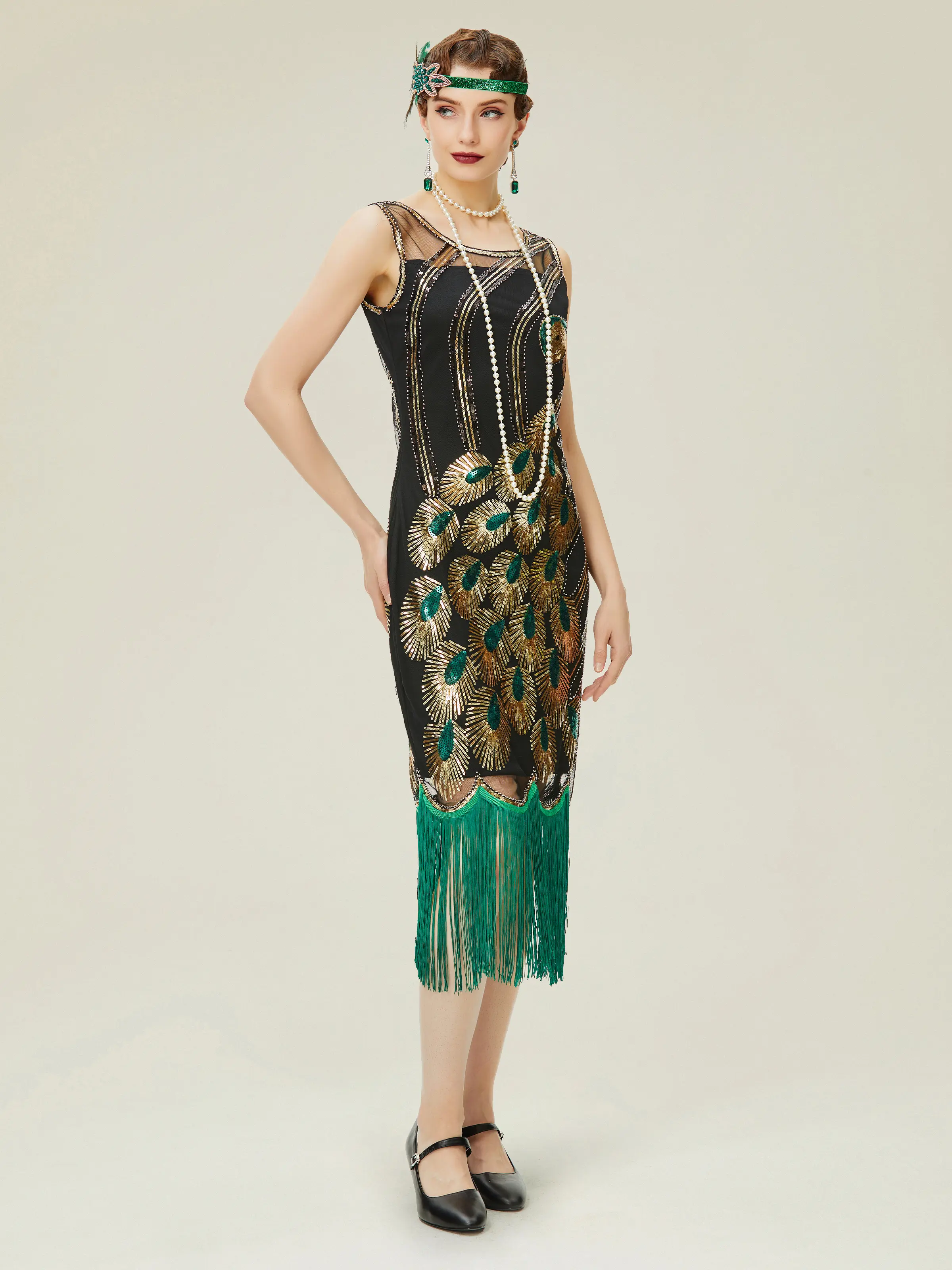 BABEYOND 20's Vintage Peacock Sequin Fringed Party Flapper Dress party maxi