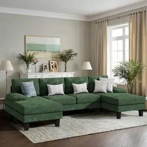 U-Shaped 6-Seat Modular Sectional Couch Bed - Adjustable Backrest, Clothes Storage Sofa, Storage Ottomans, Quick-Assembly Modern Sofas Couches for Indoor Living Room Furniture