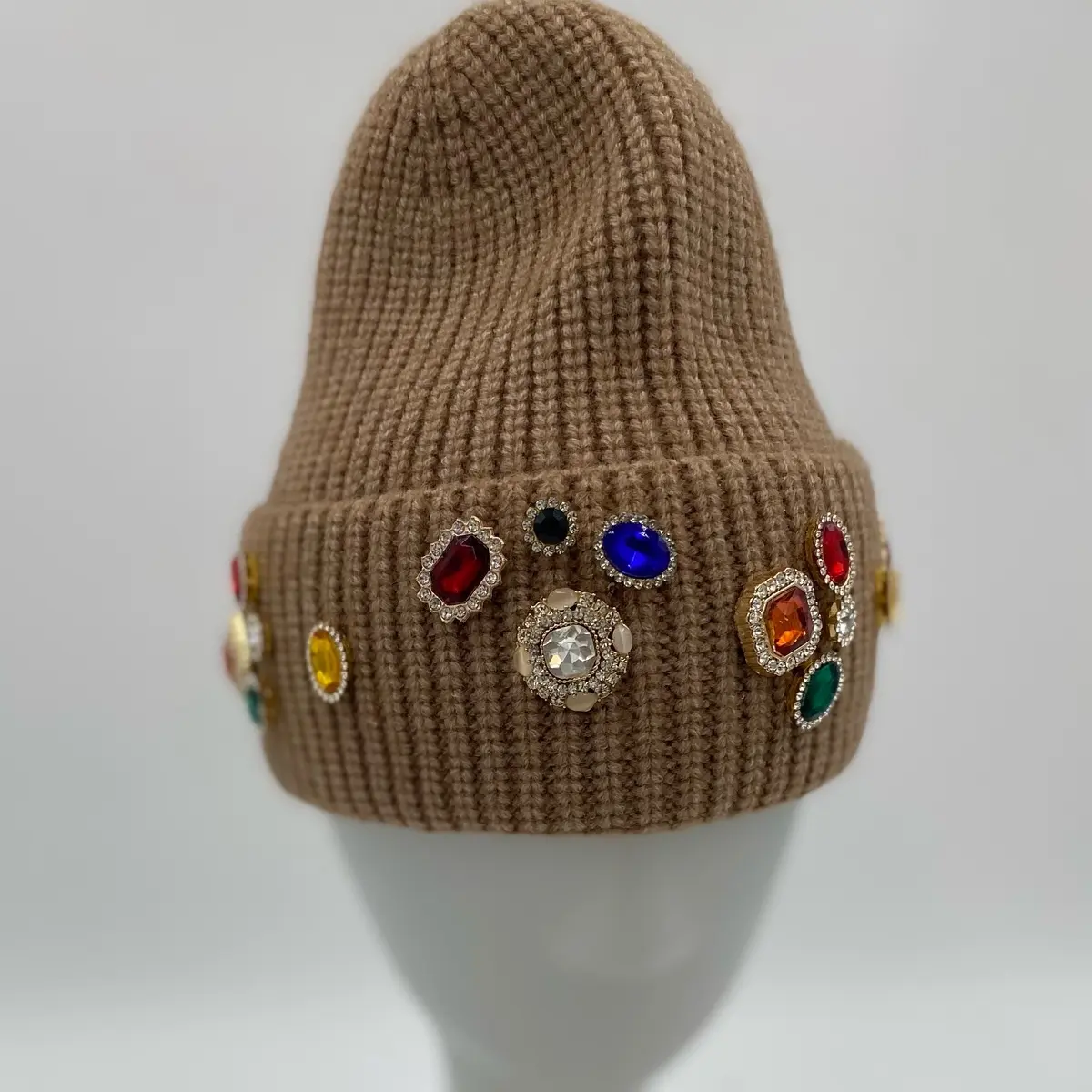 Unisex Chunky Stone Beanie - Fashion Accessory Handmade Rhinestone Beanies Knitted Hat
