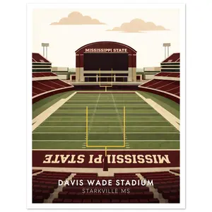 Davis Wade Stadium Poster Mississippi State Football Wall Art Print | College Game Day Decor