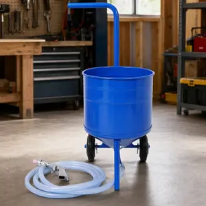 50 Lb Portable Siphon Feed Sandblaster Kit Blue Steel Abrasive Blasting Machine with 9.8FT Hose Cast Aluminum Gun 4 Nozzles for Rust Paint Removal Garage Workshop Job Site, Blue Color Options, Steel Material, Product Dimensions: 13.00 W x