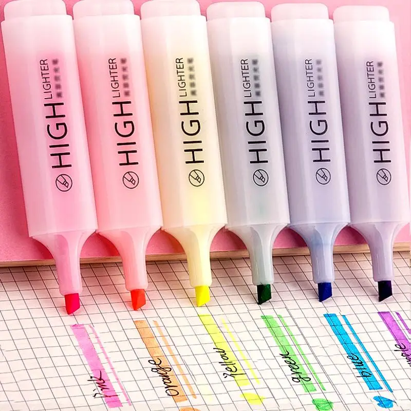Multicolor Highlighters, 6 Counts Highlighter Pens, Mixed Color Highlighter, Drawing Noting Highlighting Pen for Students, School-starting Stationery