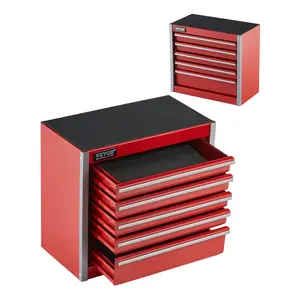 fathersdaygift VEVOR Metal Tool Box, 8.6-inch, Portable Metal Tool Box with 5 Drawers, Small Tool Chest with EVA Liners and PP Feet Pads, Heavy-Duty Steel With Ball Bearing Opening and Powder Coated Finish, Red