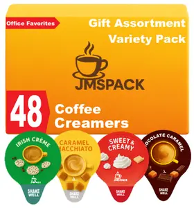 Variety Pack Creamers Liquid Creamer Singles | Gift Assortment Box | Coffee Cream, Caramel Macchiato, Irish Creme, Sweet Cream, Chocolate Caramel - No Refrigeration - Box Of 48, for Home, Office, Coffee, Bar, Gift.