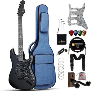 Adult Electric Guitar 4/4 Full Size, ST HSS Pickup, for Beginners Starter Pack with 12 Accessories, Ideal  Electric Guitar Kit 12+  (Black)