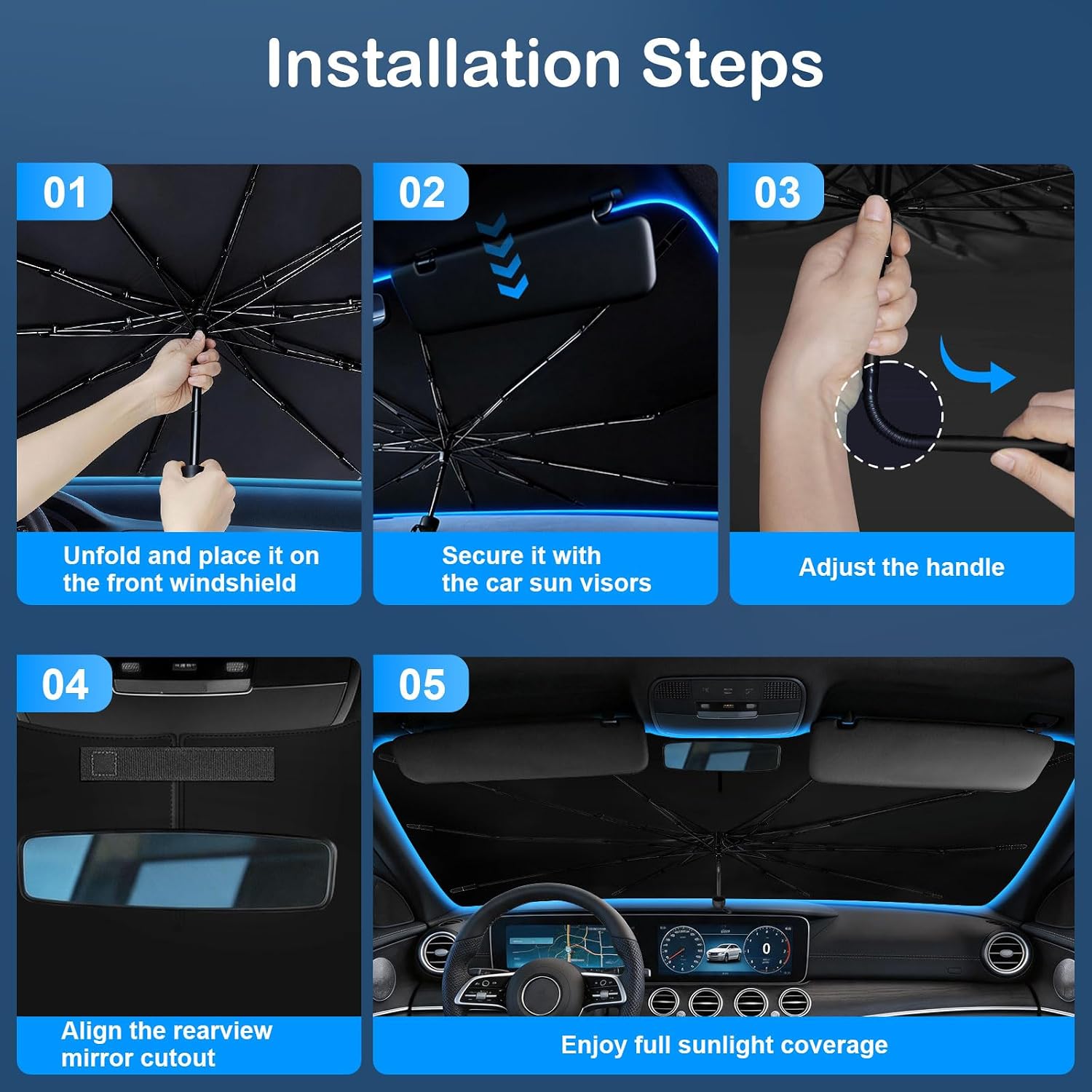 Two Packs Portable car sunshade, windshield sunshade, foldable windshield sunshade, car exterior accessories, daily car windshield cooling umbrella