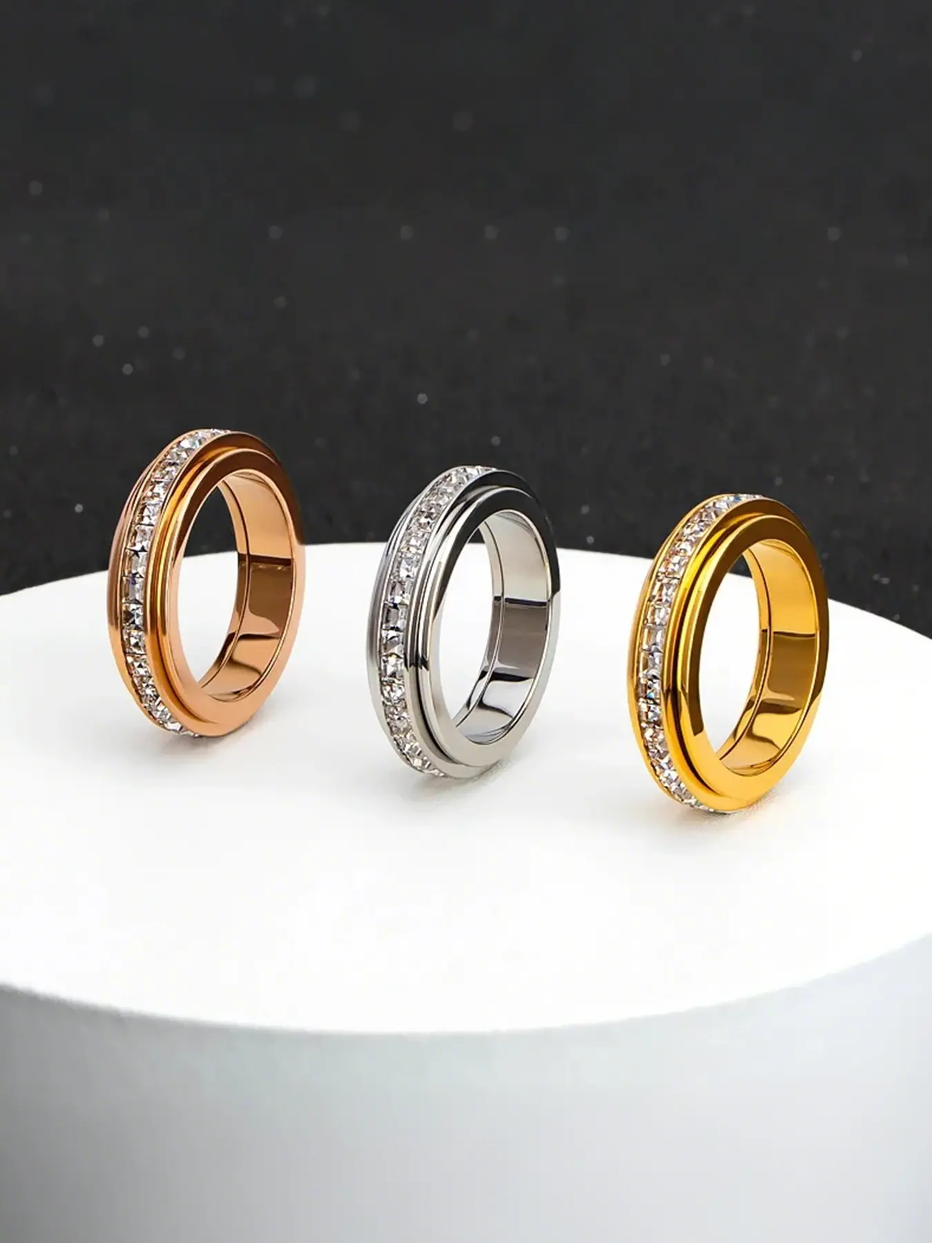 Anxiety Relief Rotating Openwork Ring, Stress Reduction Artificial Zircon Wedding Promise Ring, Lucky Comfortable Wear, Size 6-11, Stress Relief Jewelry, Stress Rings