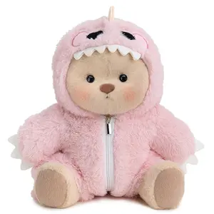 Getahug Dinosaur Teddy Bear | 5 Moveable Joints, Summervibes, Changeable Outfit Teddy Bear Set, Furry Pink and Green Dino Teddy Bear, Soft Stuffed Animal Plush Unique Gift for Dino Lovers Collectors, Cozy vibes Little Gifts for Girls Plushies
