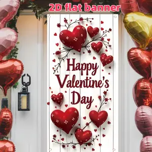 1pc，Valentine's Day red heart-shaped door curtain, made of polyester fabric, suitable for decoration of entrances, rooms, and garden walls. Suitable for parties, anniversaries, weddings, Valentine's Day, birthday parties, and holiday home decor