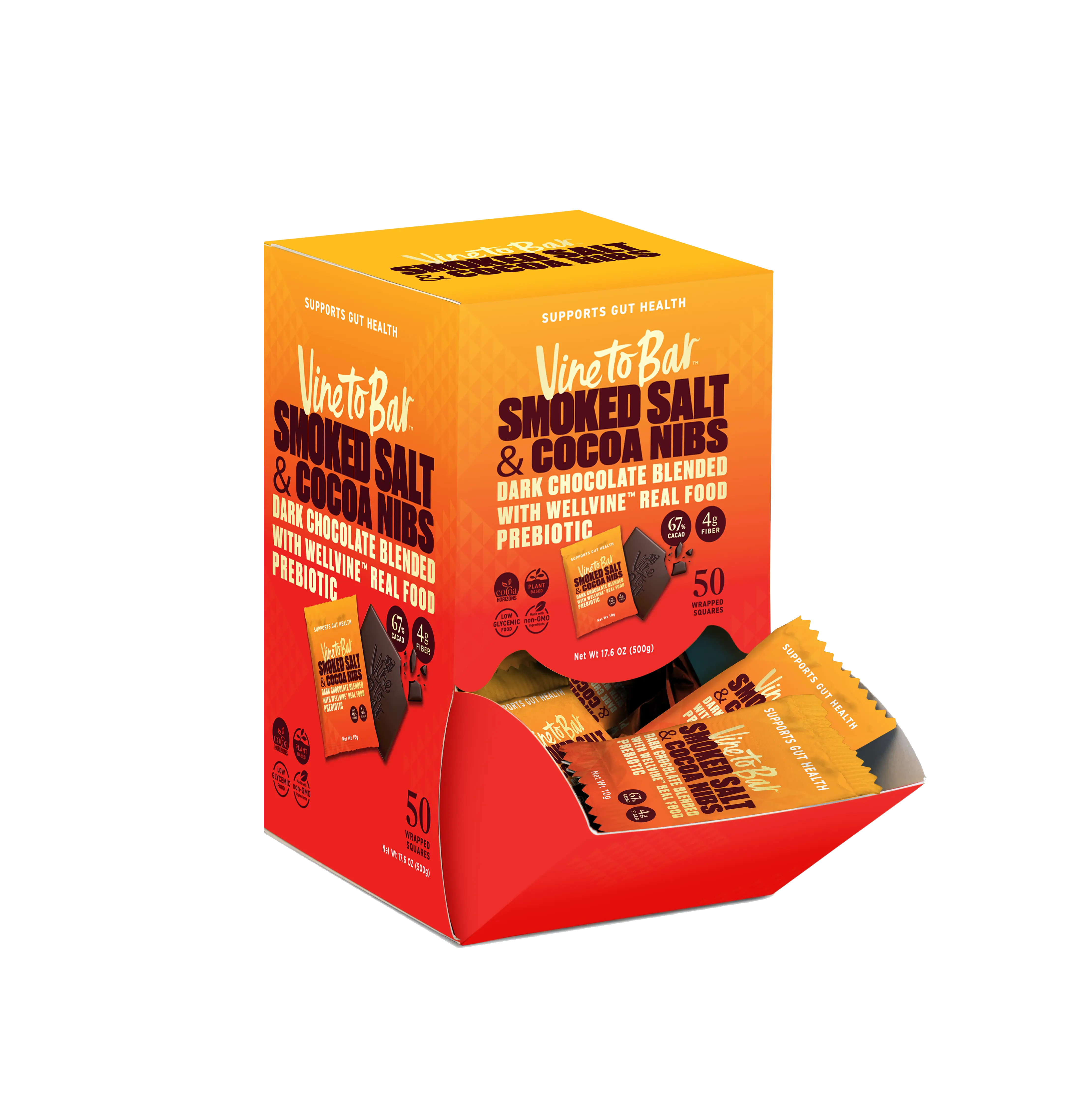 Smoked Salt and Cocoa Nibs Dark Chocolate Squares - 50-Ct Display Box