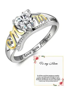 Heart-shaped cubic zirconia inlaid mother's name ring, Engraved Ring, symbolizing eternal love for mom. The perfect Mother's Day gift for mom, Heart Initial Rings
