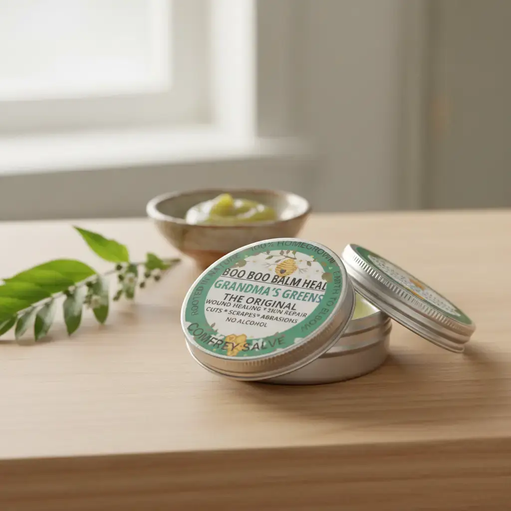 BOO BOO BALM HEAL GRANDMAS GREENS The Original 100% Organic Comfrey Salve for Wound Healing Skin Repair & Bone Care Natural Supplement, Body Care, Daily, Daily Use, Wound Care Hand Restore Cream Moisture Boost Cream