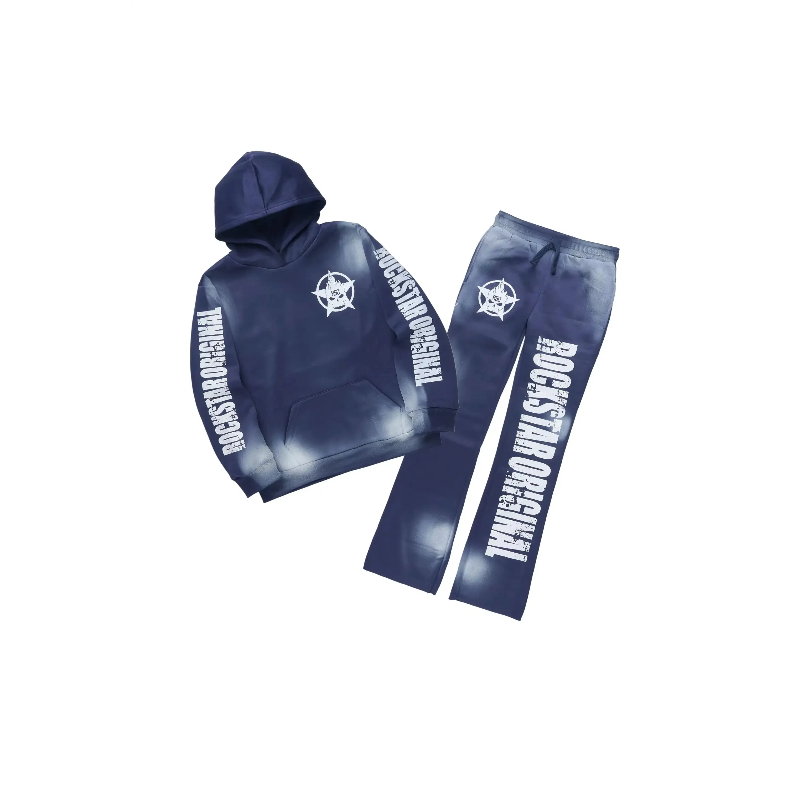 Boys Keve Navy Hoodie Stacked Track Pant Set