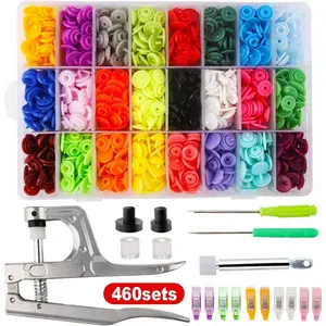 460 Sets 24Color  Snap Plastic Fasteners Button with Pliers Tool, T5  Plastic Button Sewing Fasteners Punch Poppers No Sew Buttons for Cloth Craft Mama Pads