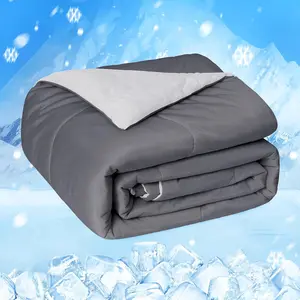 【Summer Gift】1PC Cooling Comforter Japanese Double-Sided Cold Tech Fabric Cooling Blanket for Night Sweats Hot Sleepers, Q-Max 0.45 Soft Breathable Silky Lightweight Grey Summer Comforter