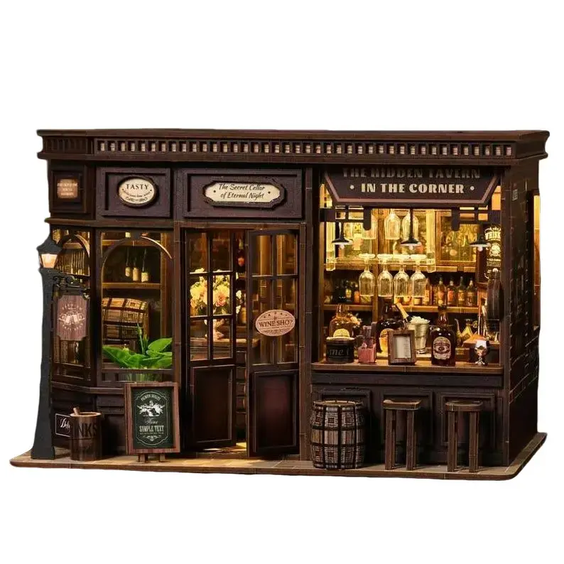 Corner Tavern DIY Book Nook Kit 3D Wooden Miniature Pub Diorama