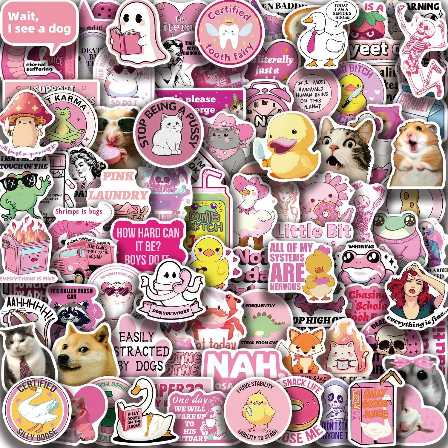 Humor Satire Stickers for Water Bottle, 100pcs Cute Funny Stickers, Waterproof Vinyl Cartoon Stickers for Laptop, Scrapbook, Skateboard, Cellphone, Phone Case