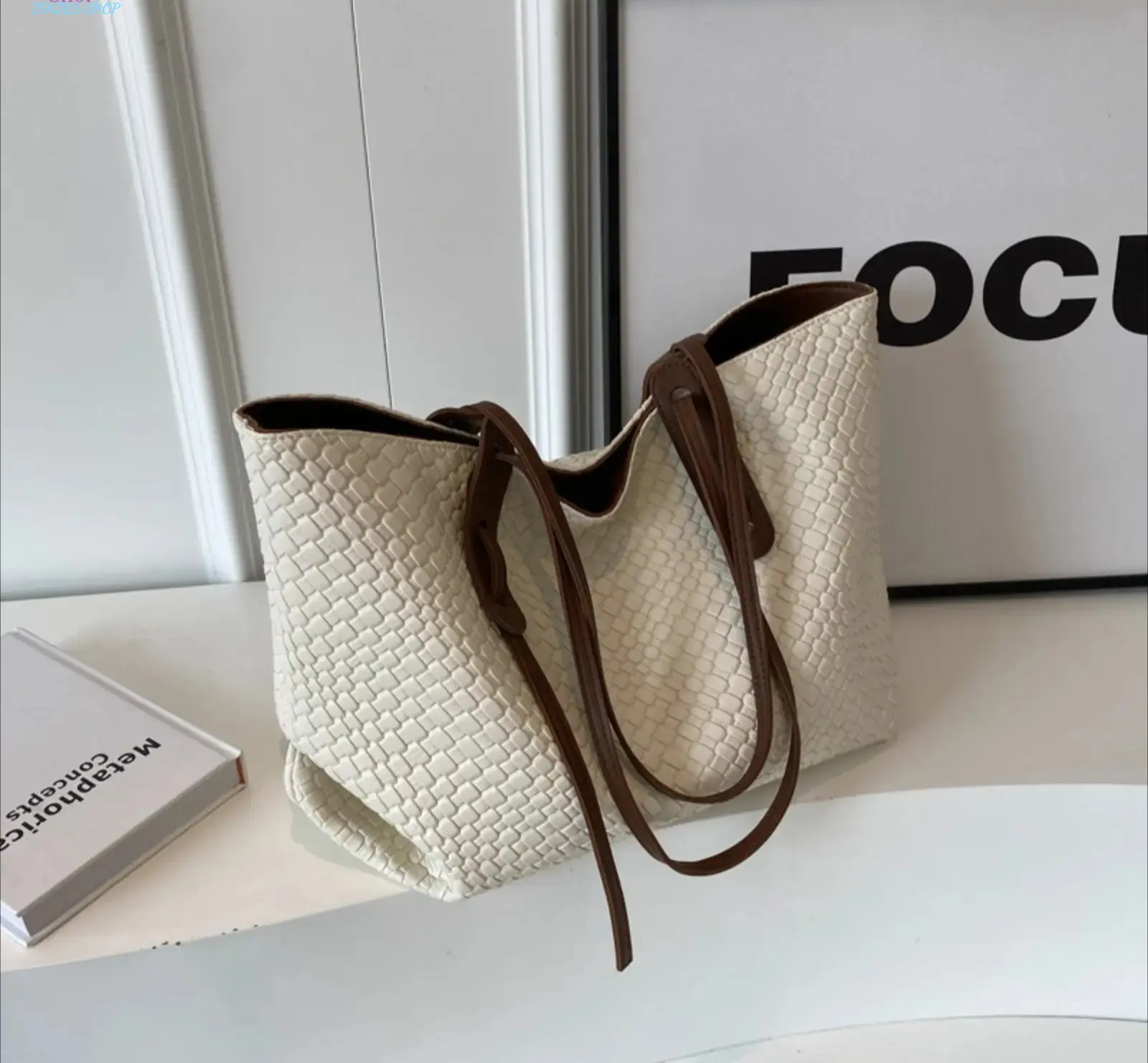 Women's Plain Slouchy Woven Tote Bag - Copper, Large High-Capacity Female Business Laptop-Size, Boho-Chic Retro Relaxed Cut, Underarm Strap, Lightweight, Beach Trip Outfits Accessory