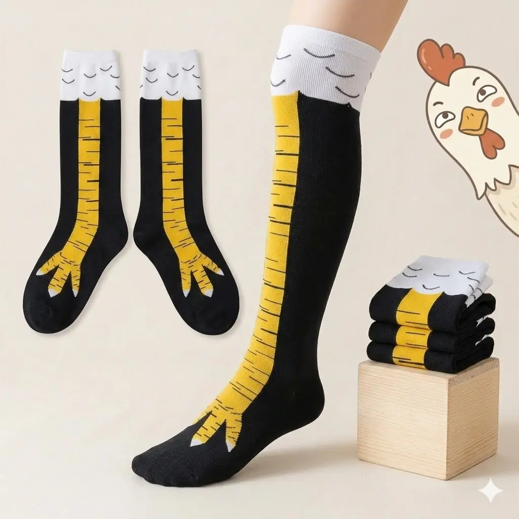 PHEFEE Women's Comfortable Polyester Fit Funny Chicken Leg Print Over-Knee Stockings - Unisex Halloween Costume Accessory, Fashion Apparel Gift, Casual, Friends, Role Play