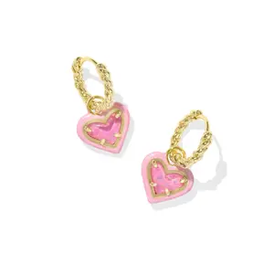 Kendra Scott Kendra Scott Ari Heart Gold Enamel Frame Huggie Earrings Pink Iridescent Glitter