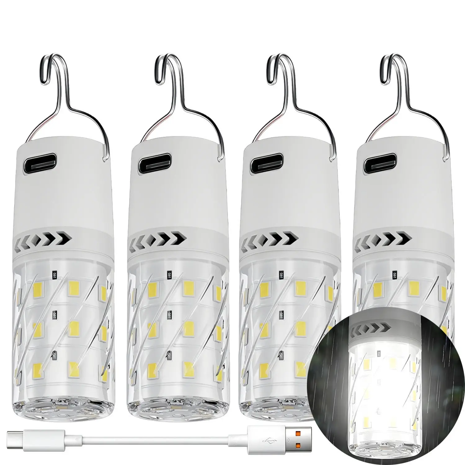 4-Pack 5W Power Rechargeable LED Light Bulbs, Emergency Lights for Camping, Home Power Outages