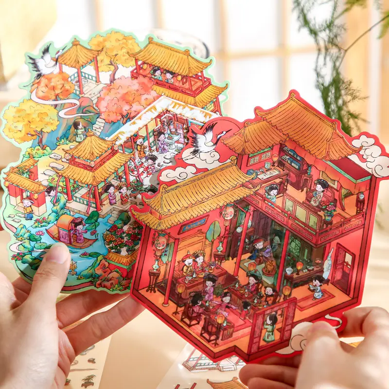 Ancient Style Court-Themed PVC Stickers, 6 Sheets/Set DIY Craft Kit, Office Stationery Labels for Scrapbook & Card Decoration