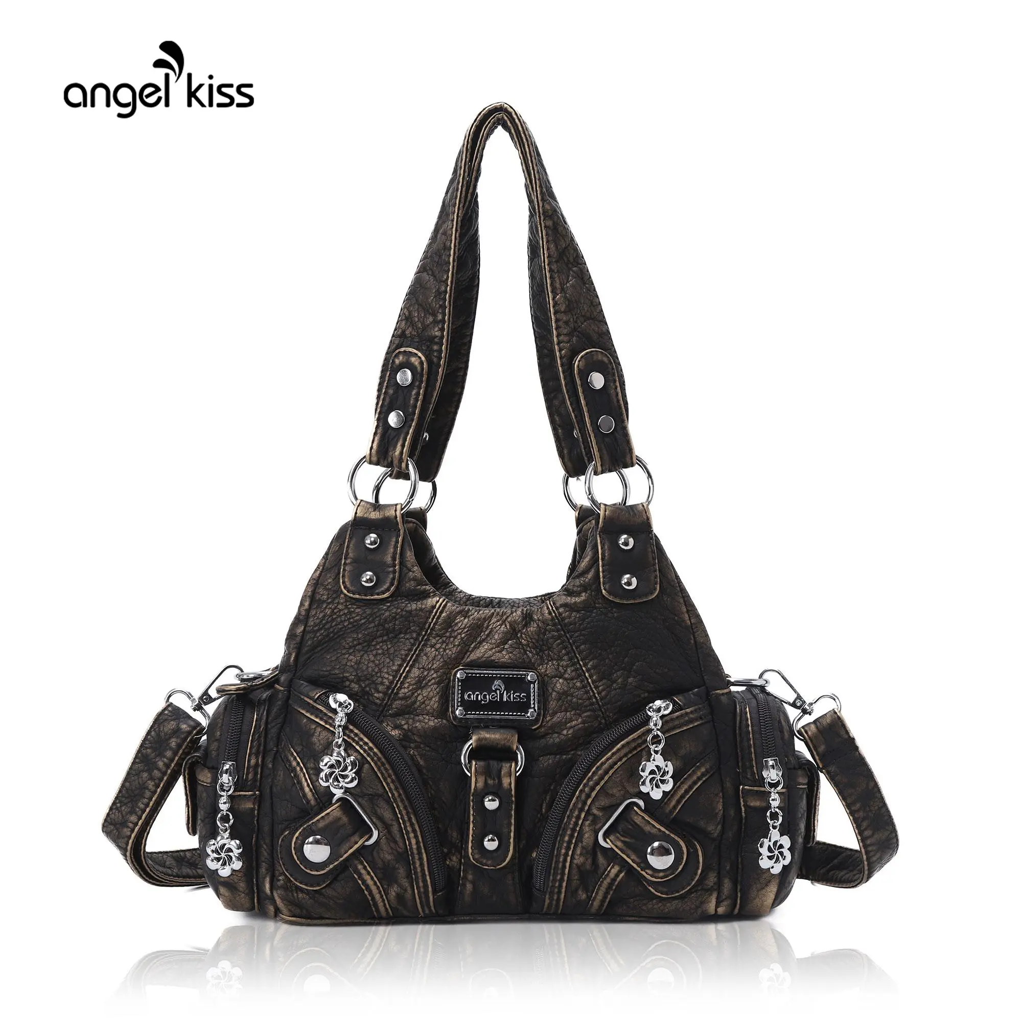 Angel Kiss Women's Stylish Small Crossbody Purse (11.4"x4.4"x7") - Leather-Textured Vegan Leather Multi-Pocket Zipper Tote, Casual Shoulder Bag, Trending Everyday Bags for Women Summer Accessory, Stylish Bag, Accessories For Women