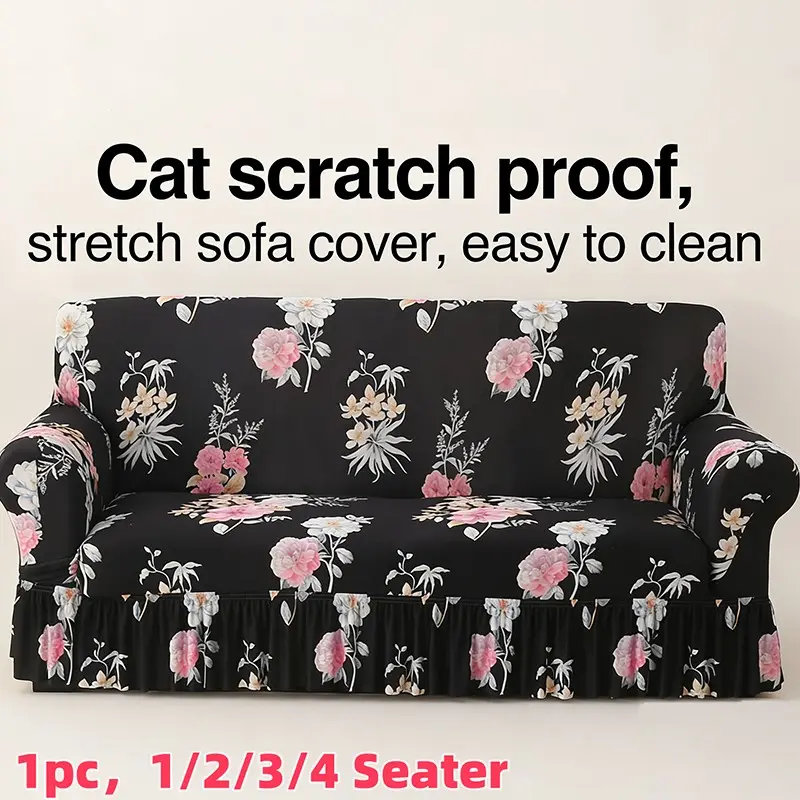 Floral Print Sofa Cover, 1 Count Sofa Slipcover with Skirt, Dustproof Sofa Protector for Home Living Room, Sofa Protector for Home Living Room, Stretch Sofa Cover