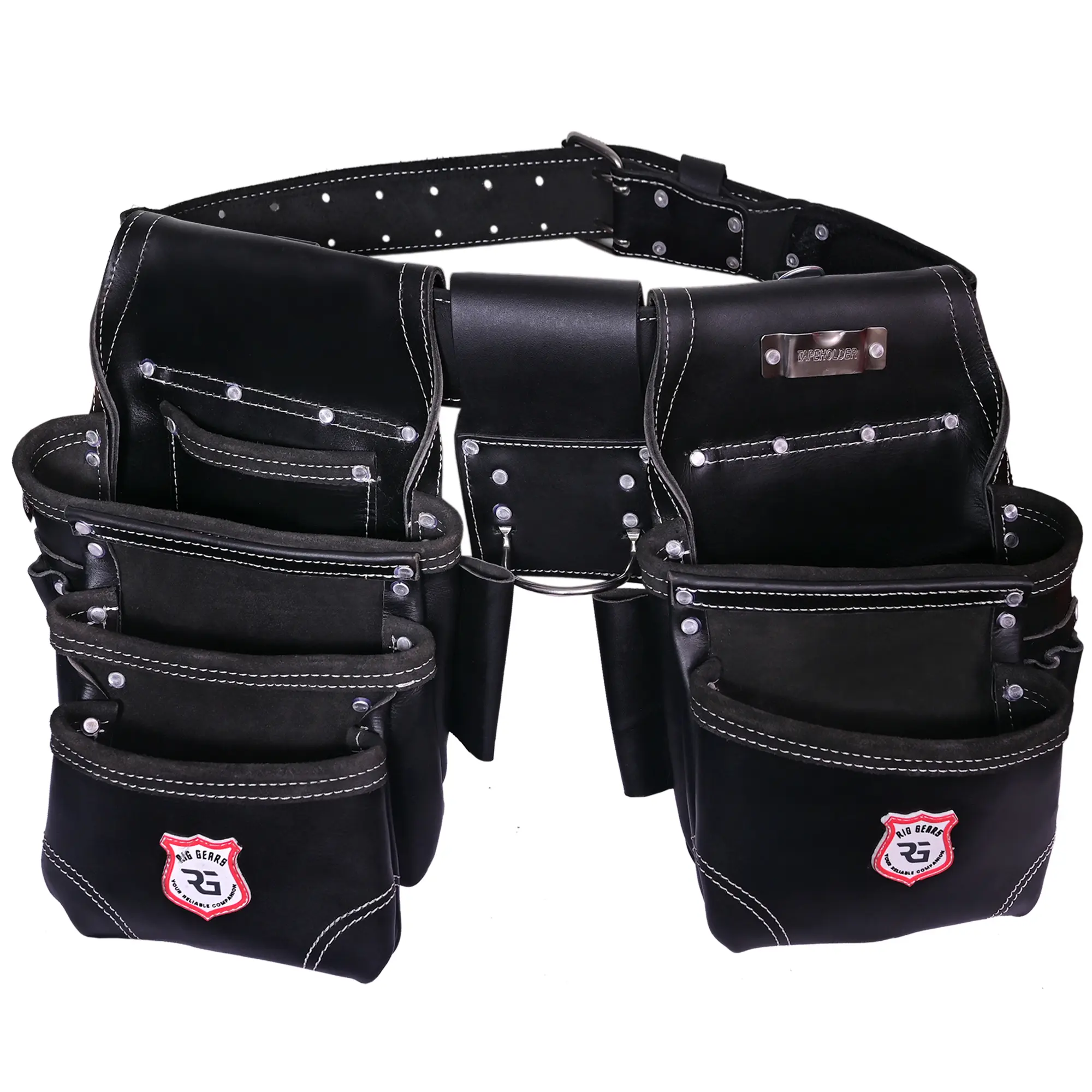 Riggears Professional Leather Tool Pouches - 11 Pockets Heavy-Duty Drywall Electrician Framing Tool Belt Pouches Black Standard Supplier Warranty