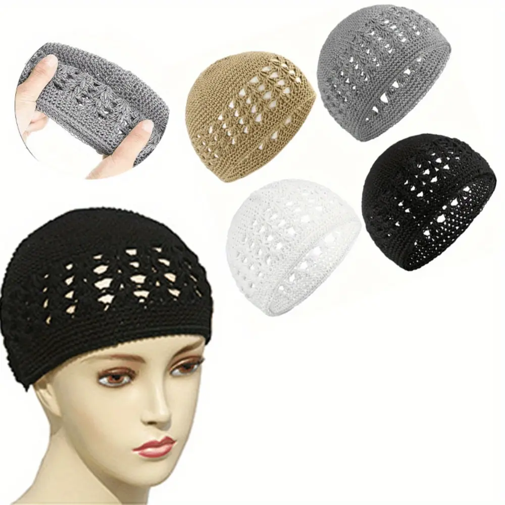 4PCS Unisex Lightweight Knitted Beanies - Elastic Soft Fabric Plaid Crochet Winter Hat, Hand Washable Cold Weather Accessory for Outdoor Sports Camping Skiing, Multi-Color Streetwear for Men & Women