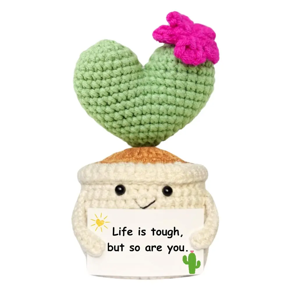 Get Well Gifts for Women, Handmade Crochet Cactus Amigurumi – Cute Stuffies Soft Cuddly Plush Plant Gift with Cheer Up Encouragement Inspiring Message Card for Desk Decor, Home or Office Decoration