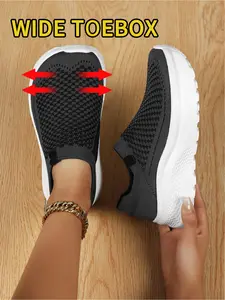 Women's Wide Toe Box Slip-On Sneakers | Breathable Knit Upper, Ultra-Light Shock Absorption Sole, Ideal for Outdoor Activities & Daily Wear