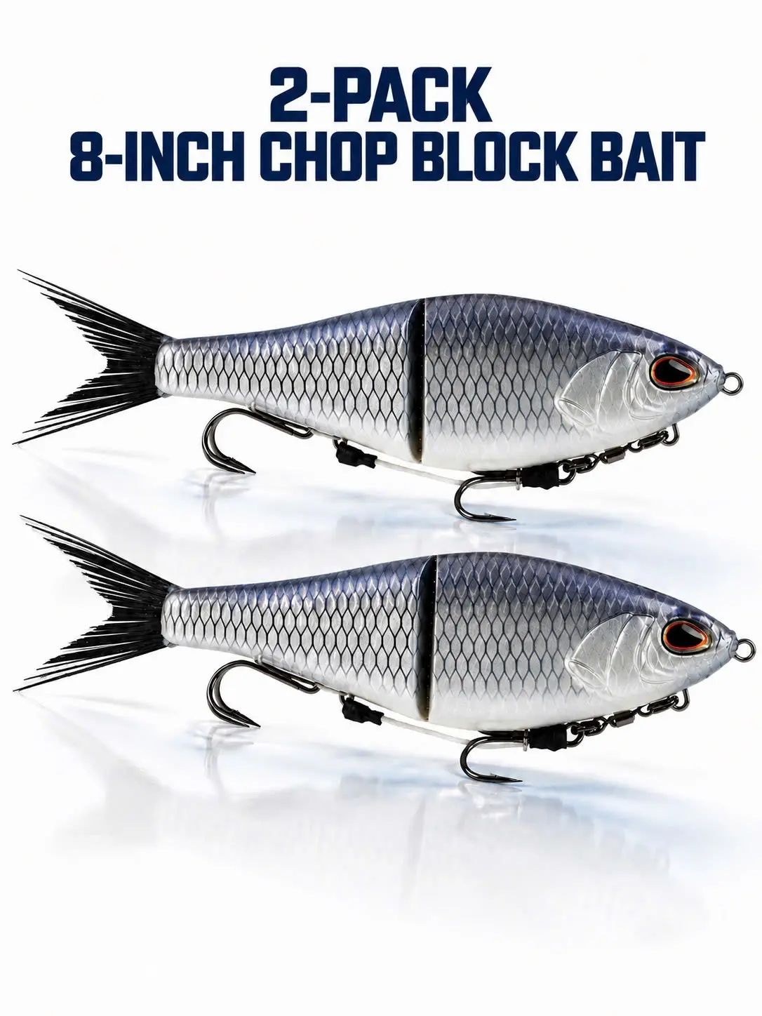 2-Pack PowerBait Chop Block 8 in Soft Glide Baits – Shad Slow-Sinking Swimbaits with Fusion19 Hooks