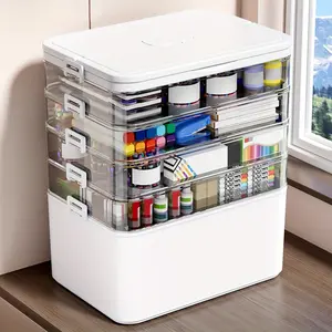 1pc 3-4-5 tier multi-functional plastic storage box with handle - no assembly required, suitable for sewing tools, medicine, hair accessories, art supplies, medical supplies, and toys