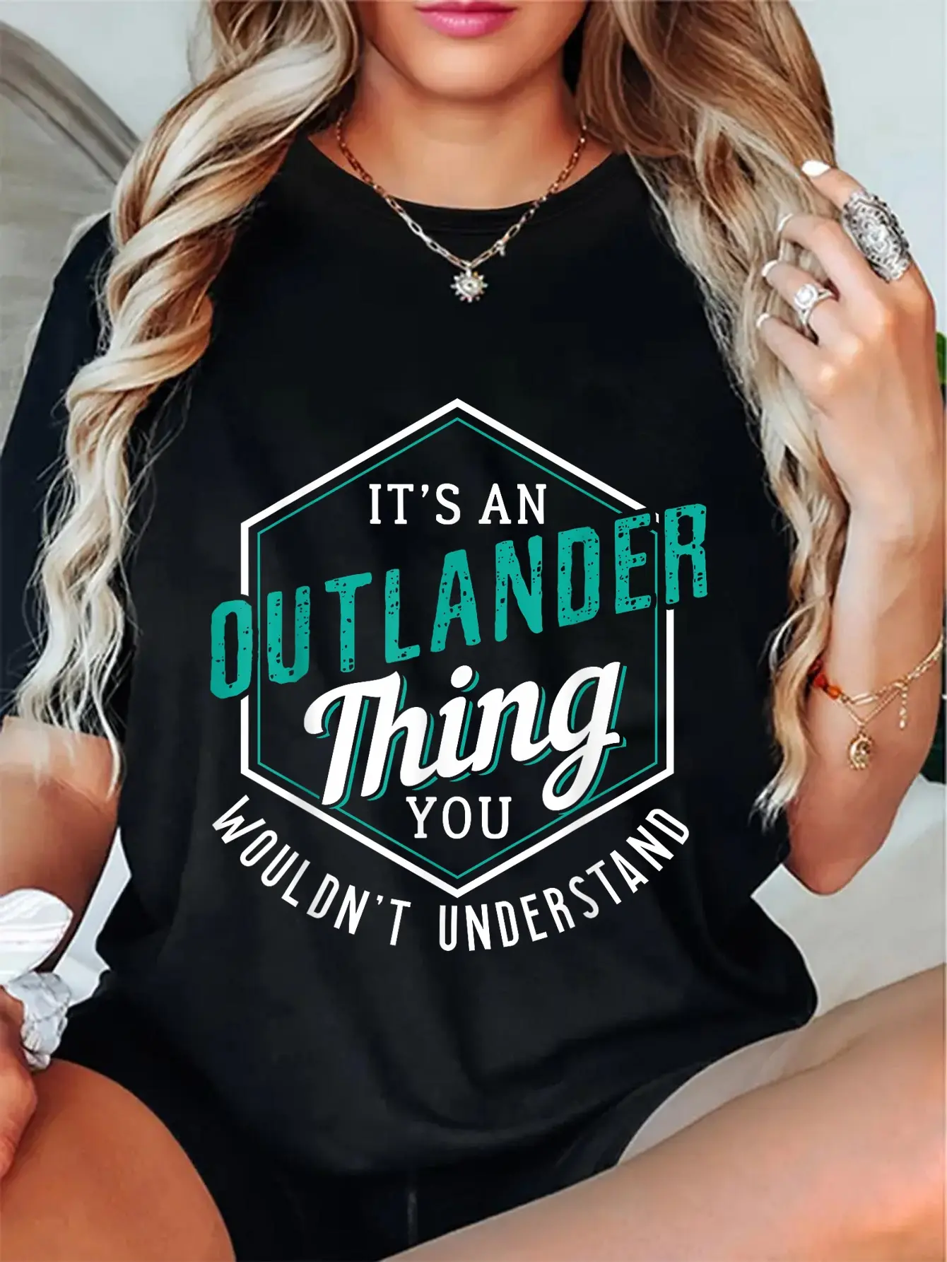 Women's 100% Cotton 'Outlander Thing' Graphic T-Shirt - Unisex Relaxed Fit Short Sleeve Round Neck Top, Whimsical Funny Quote Distressed Vintage Streetwear for Everyday Wear